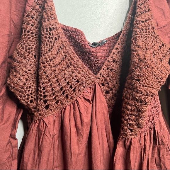 ASOS Curve Crochet Burgundy Smocked Peplum Top Plus Size 22 - Picture 4 of 8